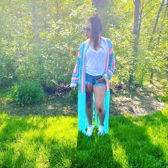 LAST ONE Straight Up Crochet & Fringe Cardigan - Picture 4 of 7